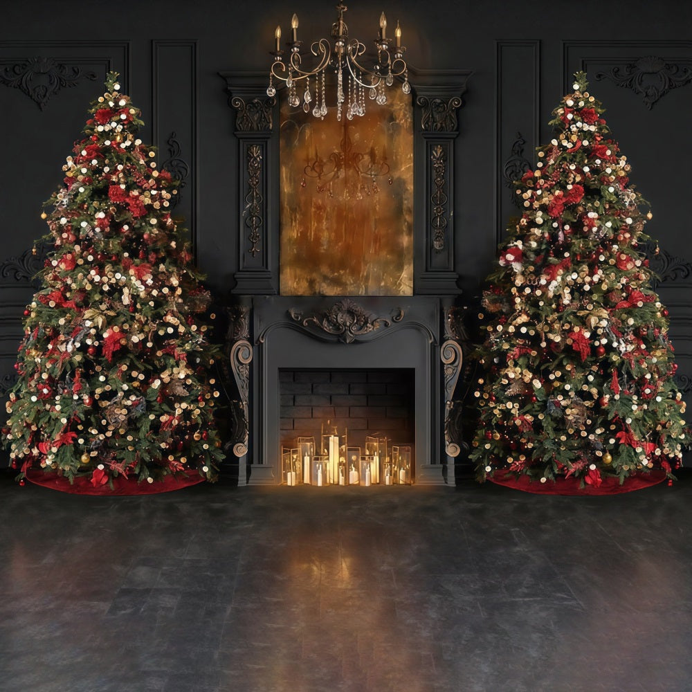 Weihnachts-Kamin-Fotohintergrund Elegante Bäume Kaminlicht Weihnachts-Fotohintergrund MRR9-99