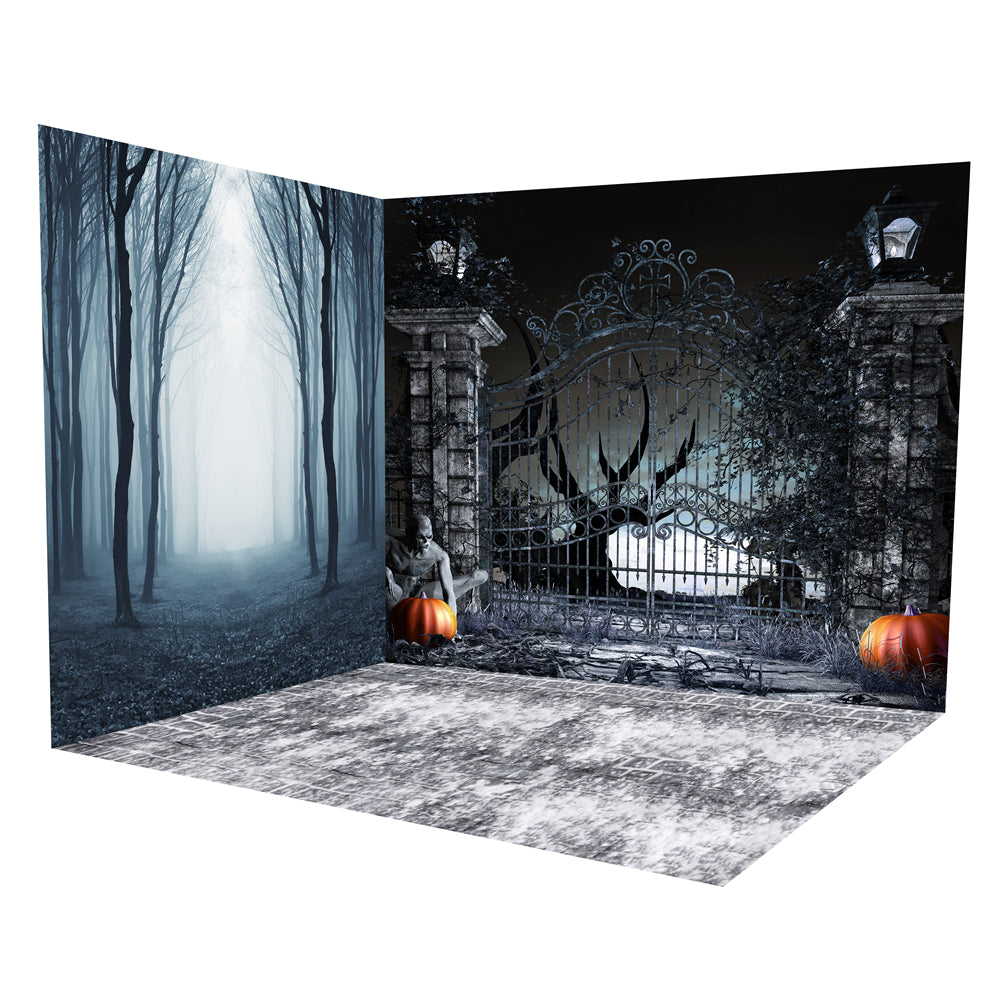 Halloween Nacht Spooky Gates Wald Hintergrund Zimmerset  ROOM10