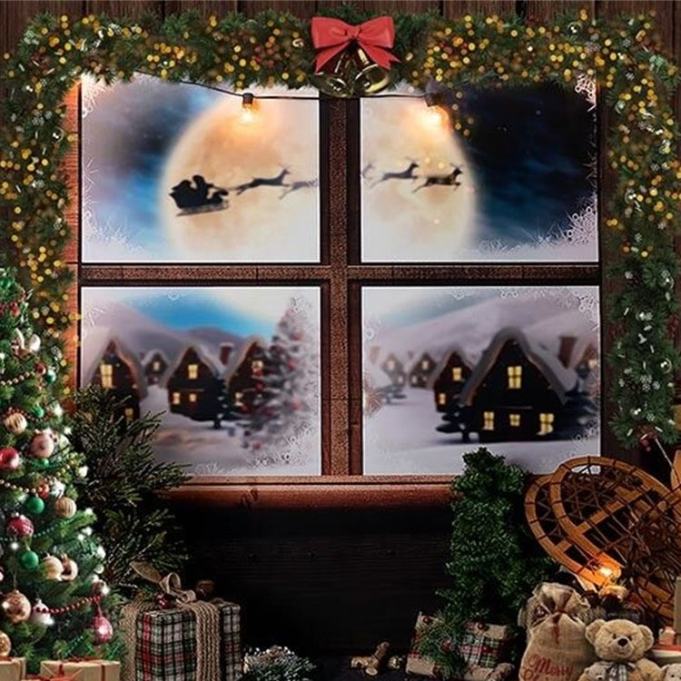 Weihnachtsbäume Girlande verschneites Fenster Hintergrund Zimmerset ROOM2