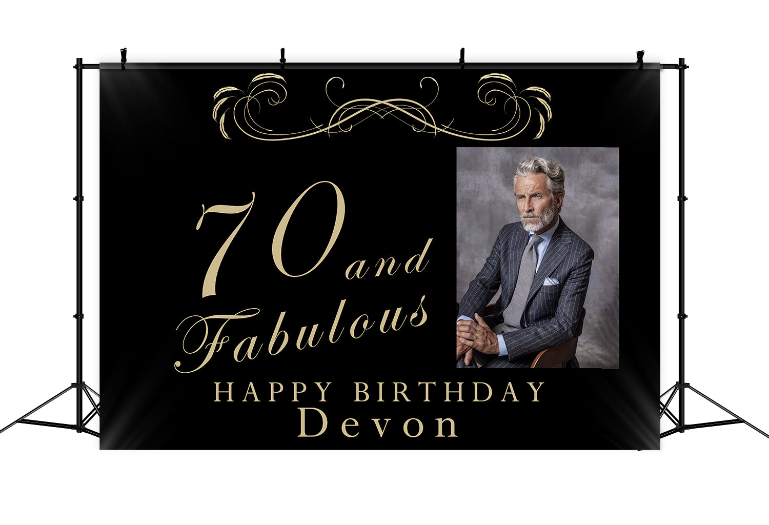 70. Geburtstag Backdrop Klassisch Schwarz Gold Feier Backdrop RR1-12