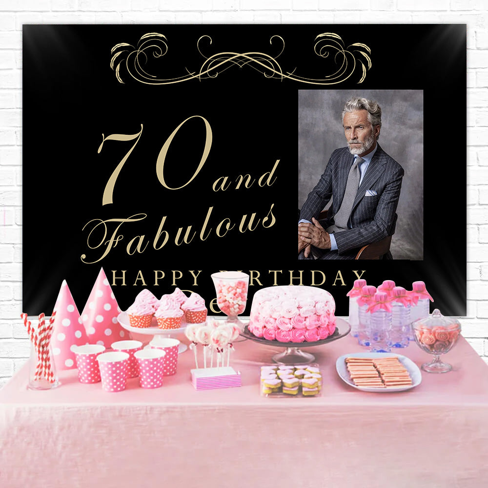 70. Geburtstag Backdrop Klassisch Schwarz Gold Feier Backdrop RR1-12