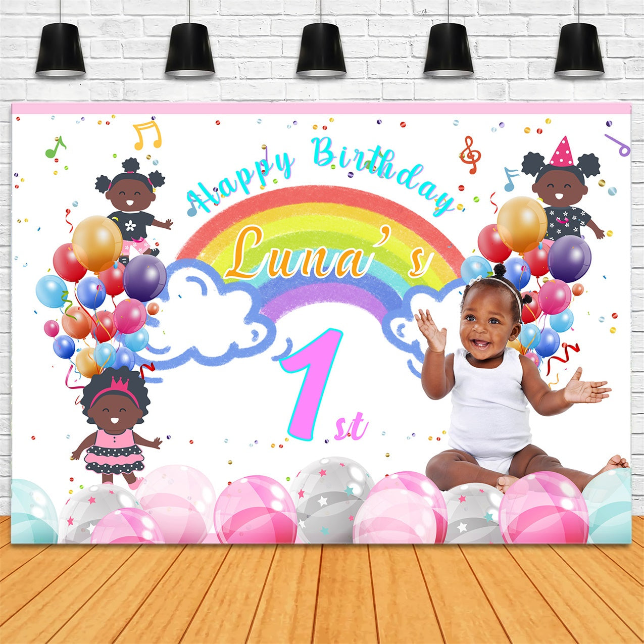 1. Geburtstag Backdrop Regenbogen Luftballons Feier Backdrop RR1-15