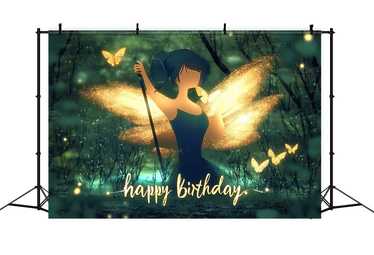 Personalisierte Geburtstag Backdrop Goldene Fee Glow Forest Backdrop RR1-20