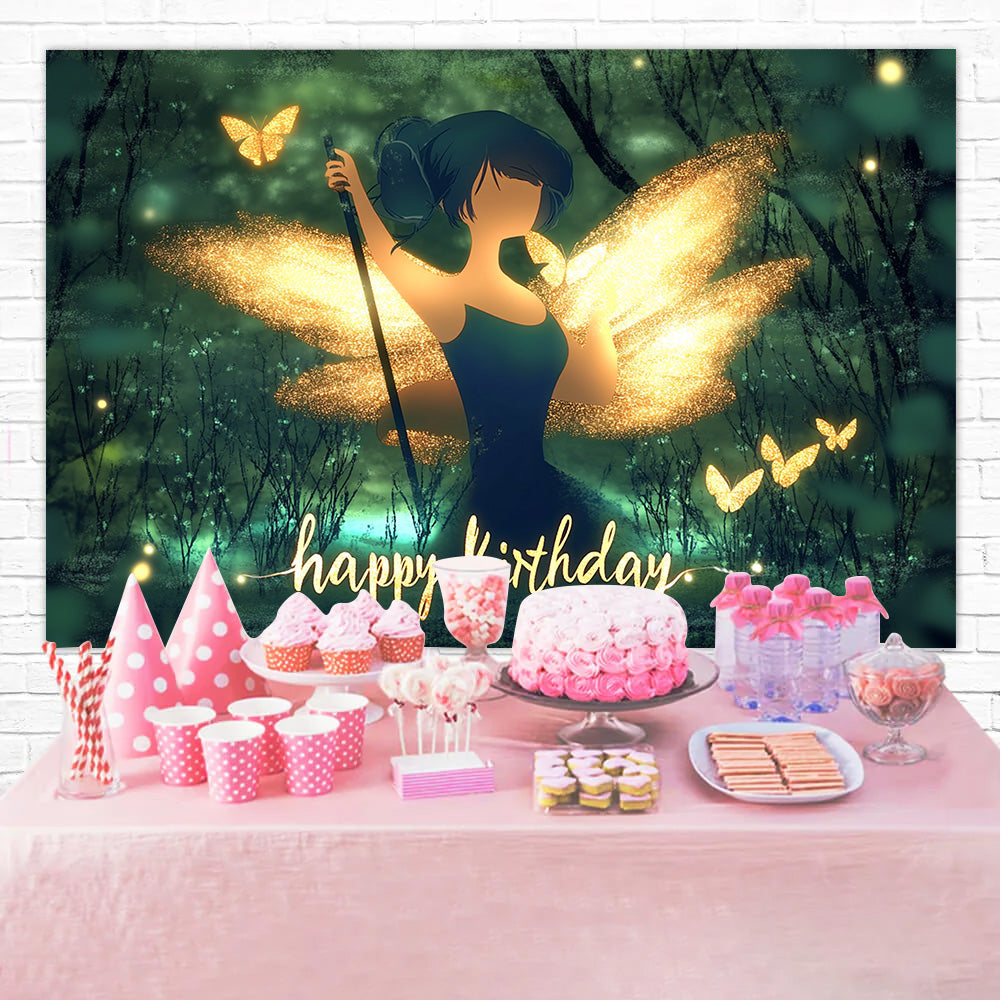 Personalisierte Geburtstag Backdrop Goldene Fee Glow Forest Backdrop RR1-20