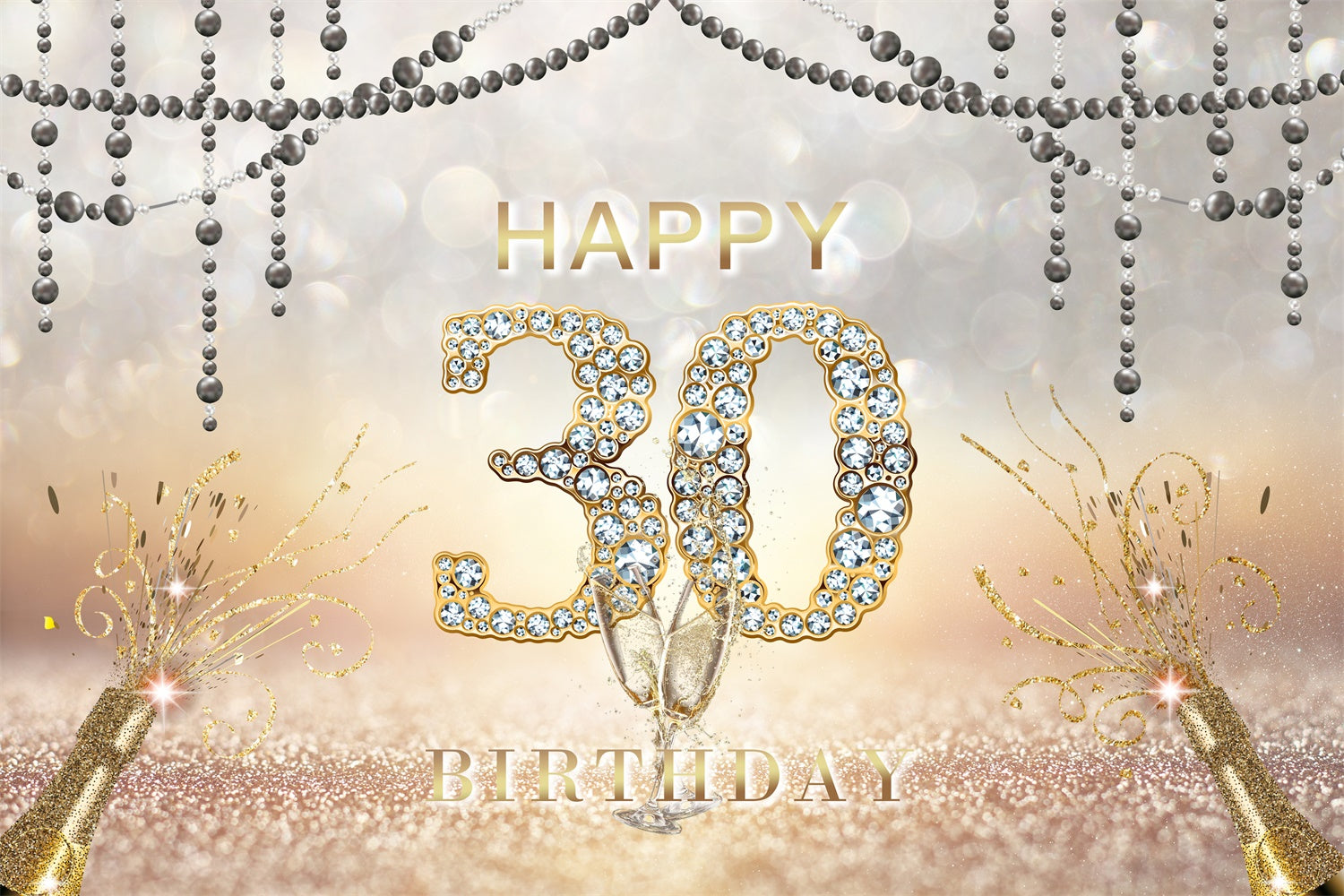 30. Geburtstag Backdrop Diamant Glitzer Champagner Feier Backdrop RR1-30