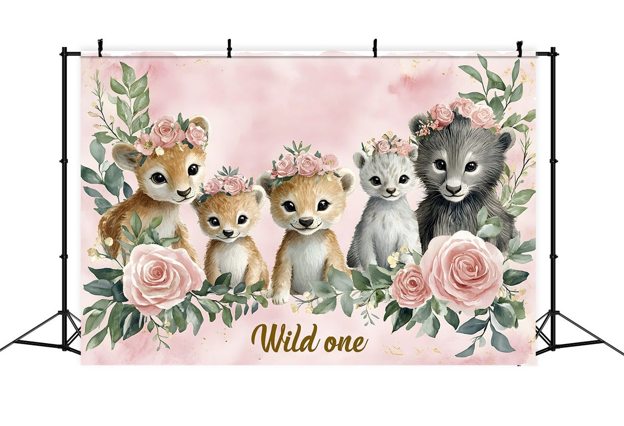 Personalisierte Geburtstag Backdrops Floral Animal Friends Backdrop RR1-38