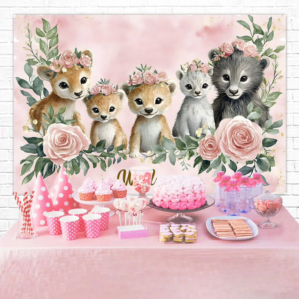 Personalisierte Geburtstag Backdrops Floral Animal Friends Backdrop RR1-38