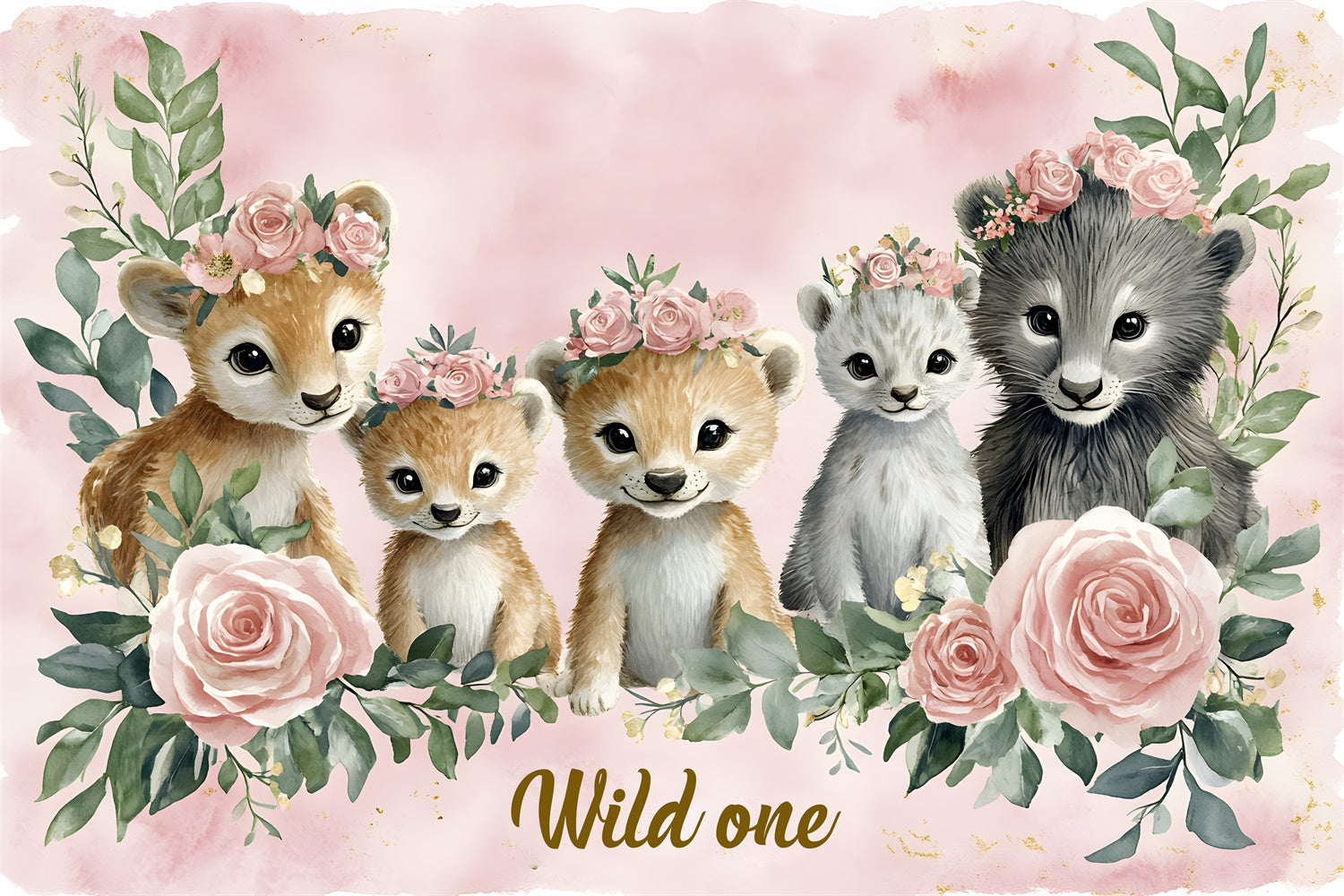 Personalisierte Geburtstag Backdrops Floral Animal Friends Backdrop RR1-38