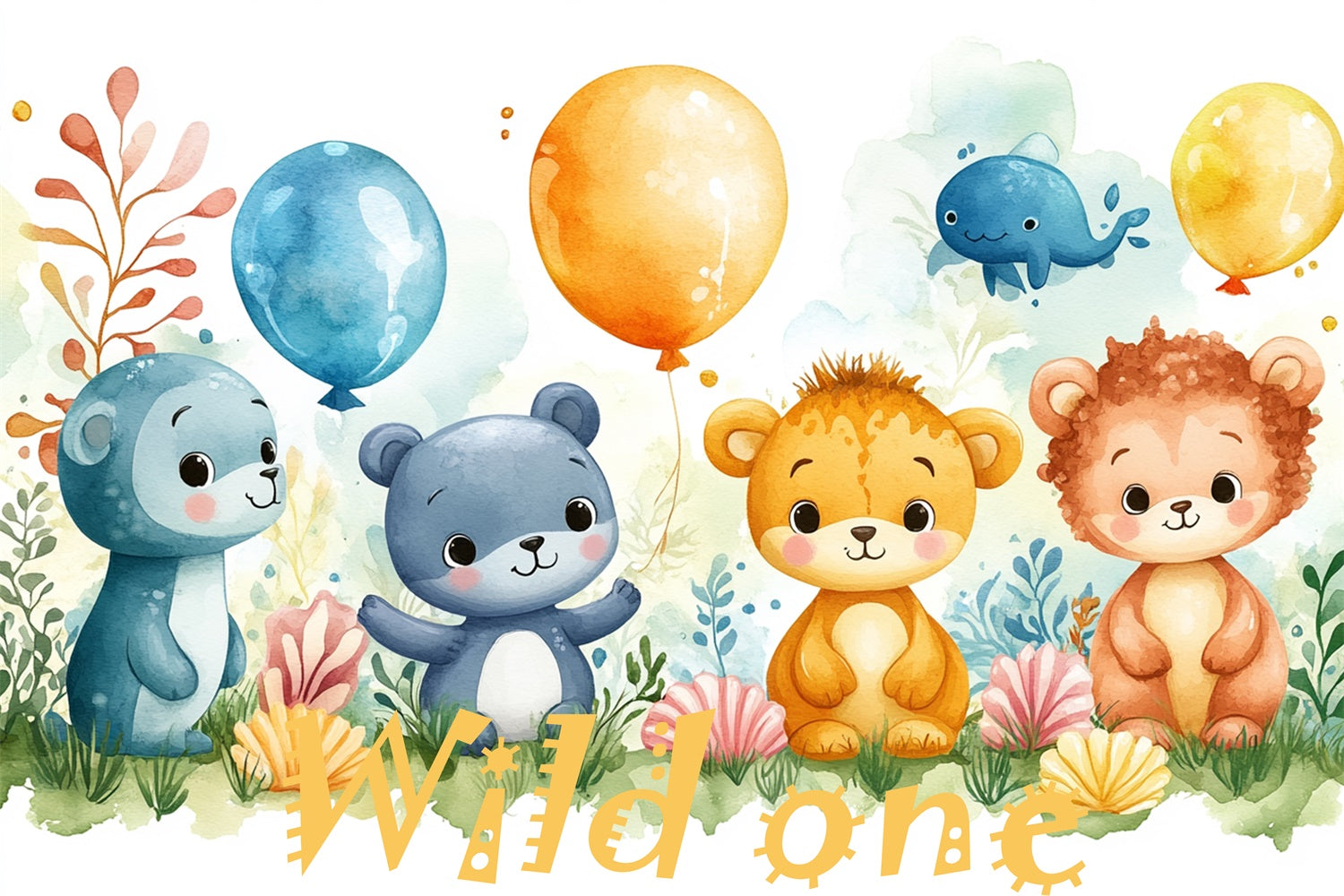 Personalisierte Geburtstag Fotokulisse Ballon Tiere Happy Backdrop RR1-39