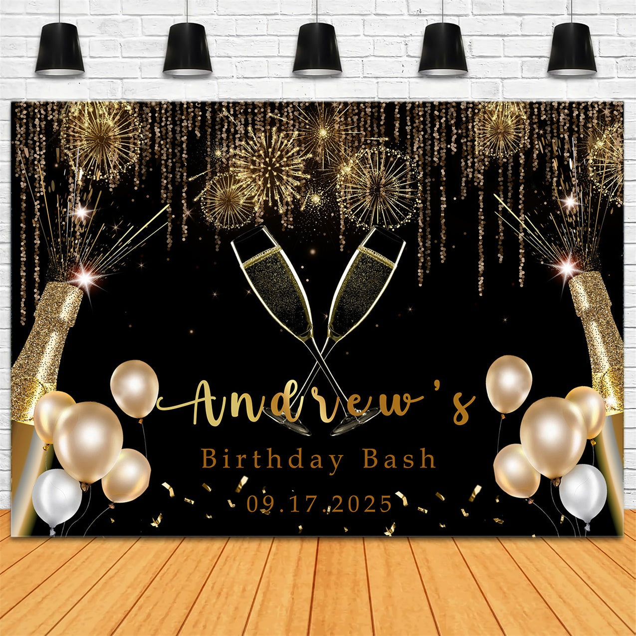 Personalisierte Backdrops Geburtstag Sparkling Champagne Gold Ballon Backdrop RR1-4