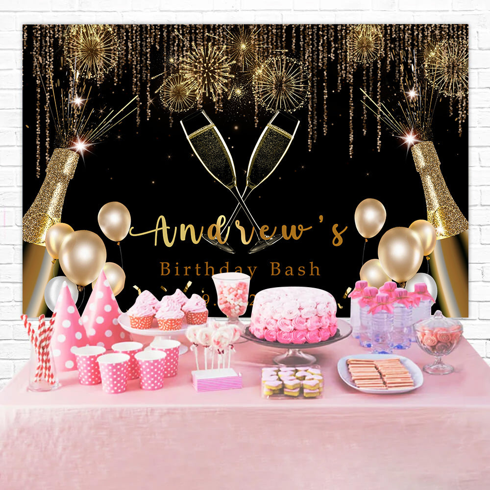 Personalisierte Backdrops Geburtstag Sparkling Champagne Gold Ballon Backdrop RR1-4