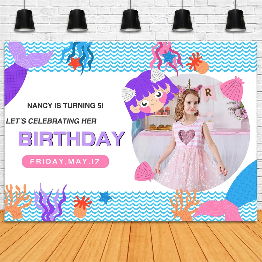 Personalisierte Backdrop für Geburtstag Vibrant Mermaid Ozean Hintergrund RR1-44