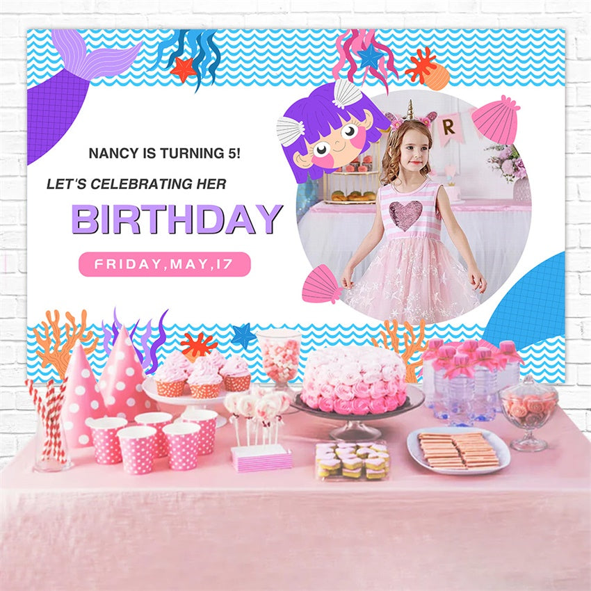 Personalisierte Backdrop für Geburtstag Vibrant Mermaid Ozean Hintergrund RR1-44