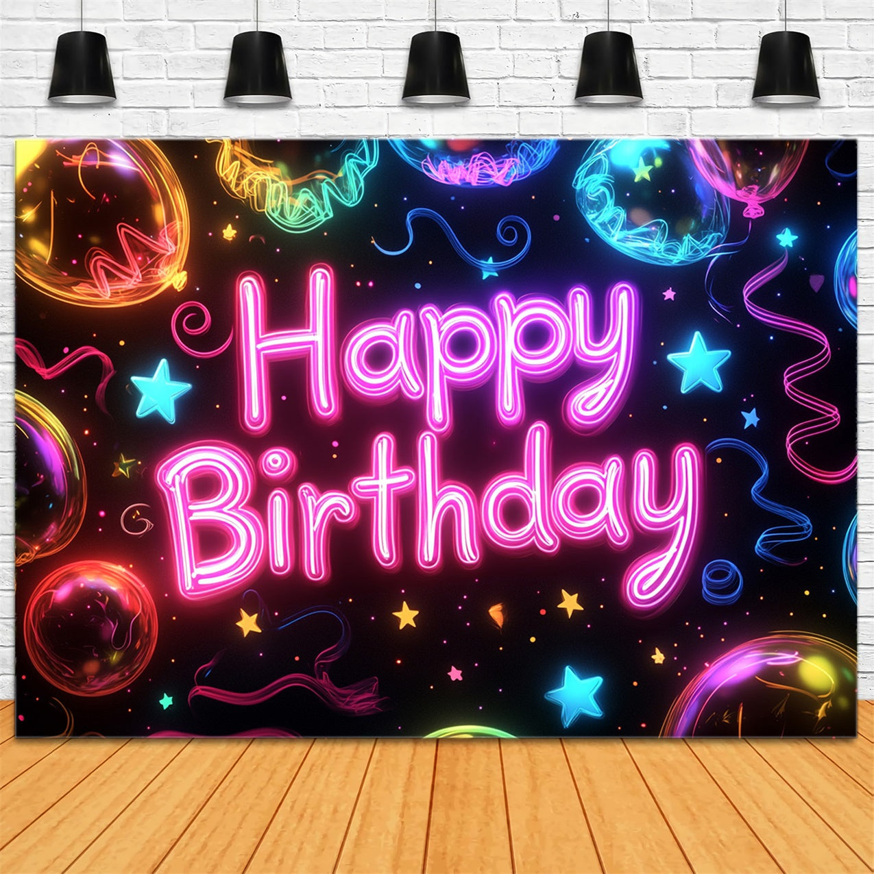 Custom Made Birthday Backdrops Neon Ballon Sterne Backdrop RR1-46