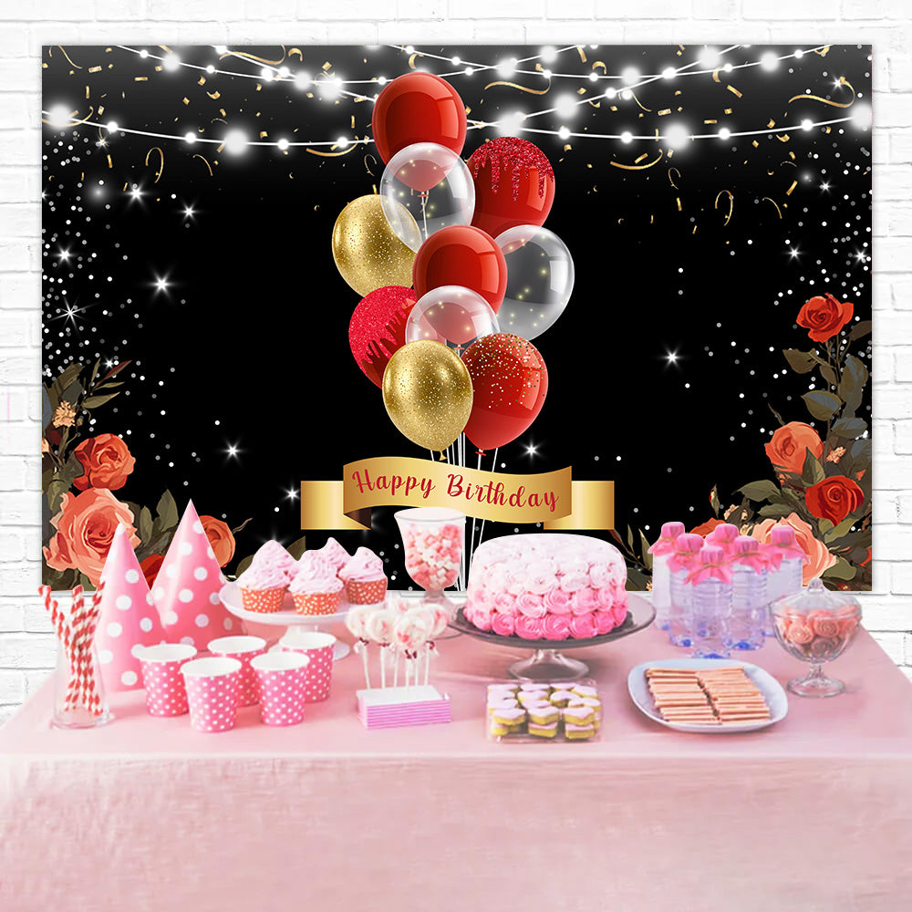 Personalisierte Geburtstagskulisse Glitter Ballons Rose Kulisse RR1-49