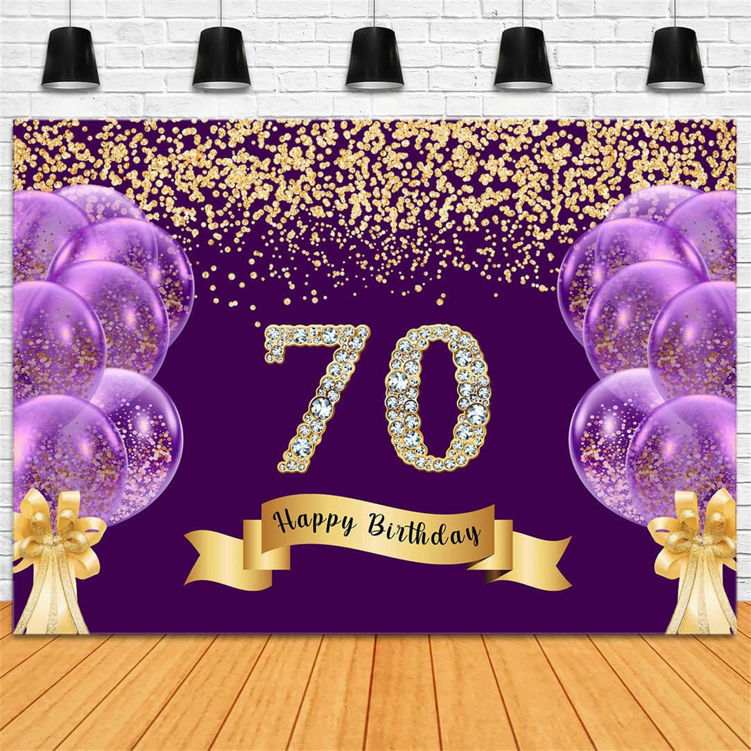 Individuelle Geburtstagskulisse Glitter Ballons Happy 70th Backdrop RR1-50