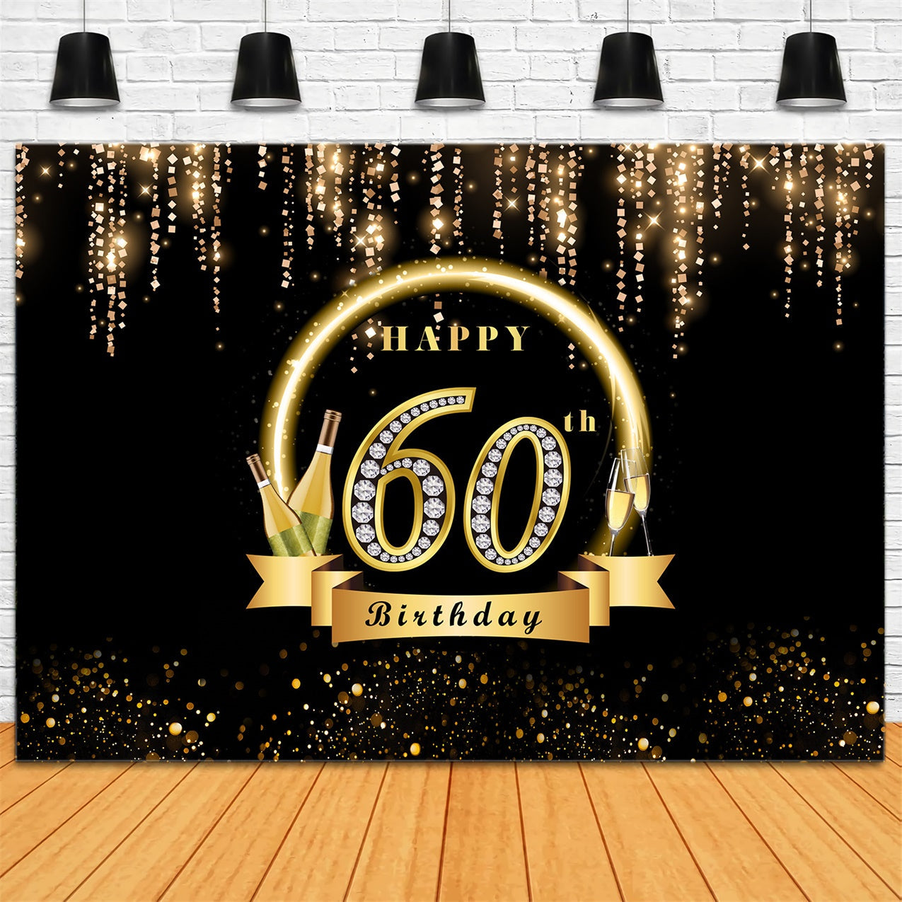 Personalisierte Geburtstag Backdrops Glitzernde Gold 60th Backdrop RR1-51