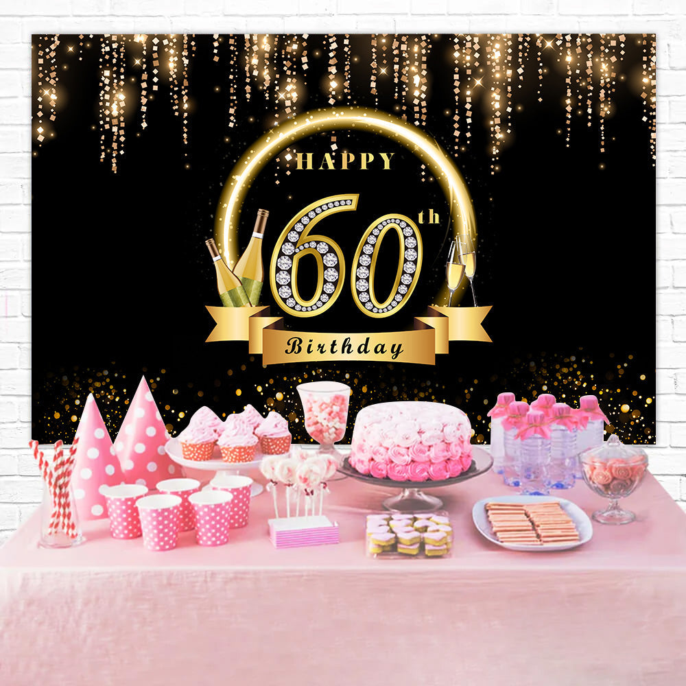 Personalisierte Geburtstag Backdrops Glitzernde Gold 60th Backdrop RR1-51