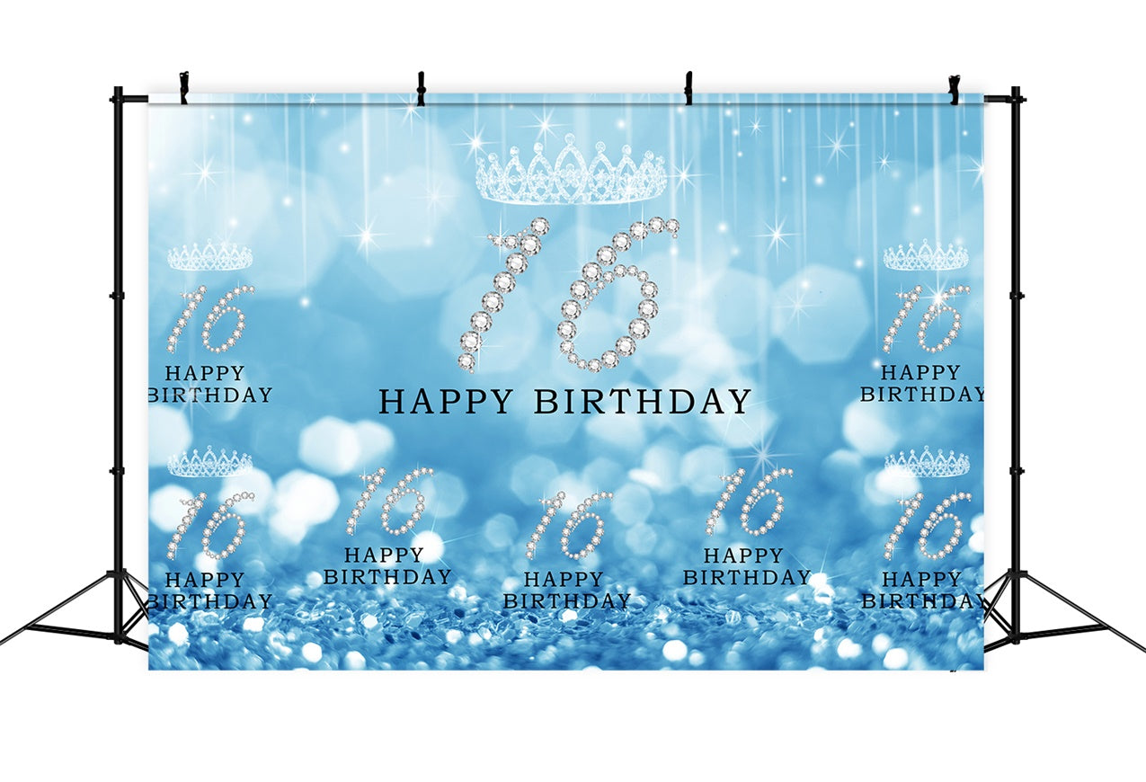 Personalisierte Geburtstagskulissen Sweet 16 Blau Glitter Luxury Backdrop RR1-57