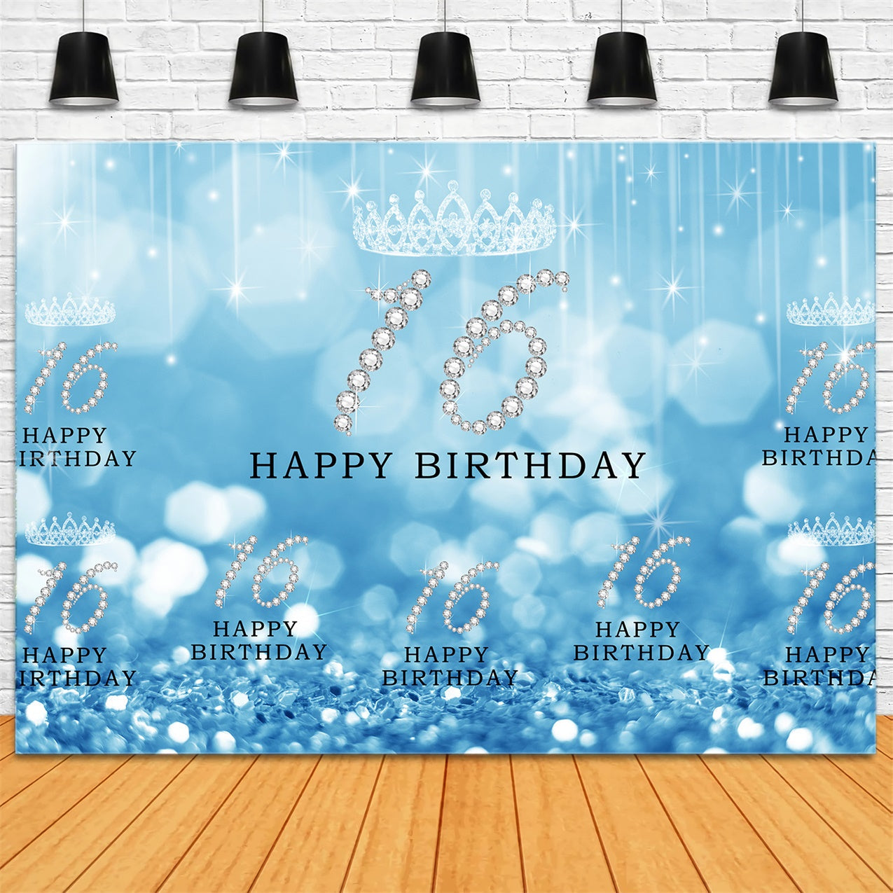 Personalisierte Geburtstagskulissen Sweet 16 Blau Glitter Luxury Backdrop RR1-57