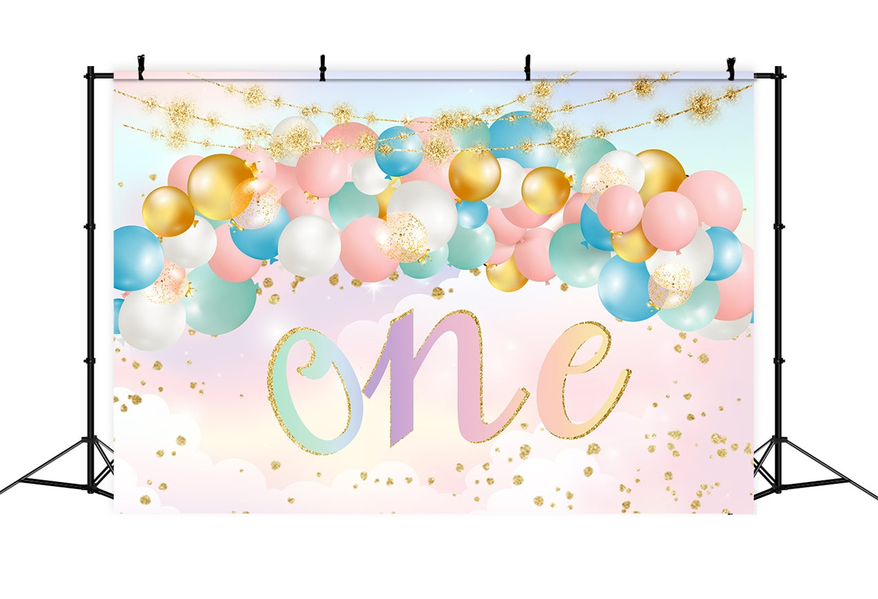 Custom 1st Birthday Backdrop Golden Konfetti Pastell Ballon Hintergrund RR1-70