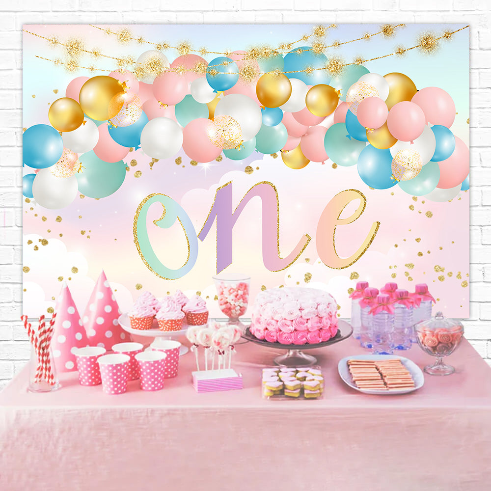 Custom 1st Birthday Backdrop Golden Konfetti Pastell Ballon Hintergrund RR1-70