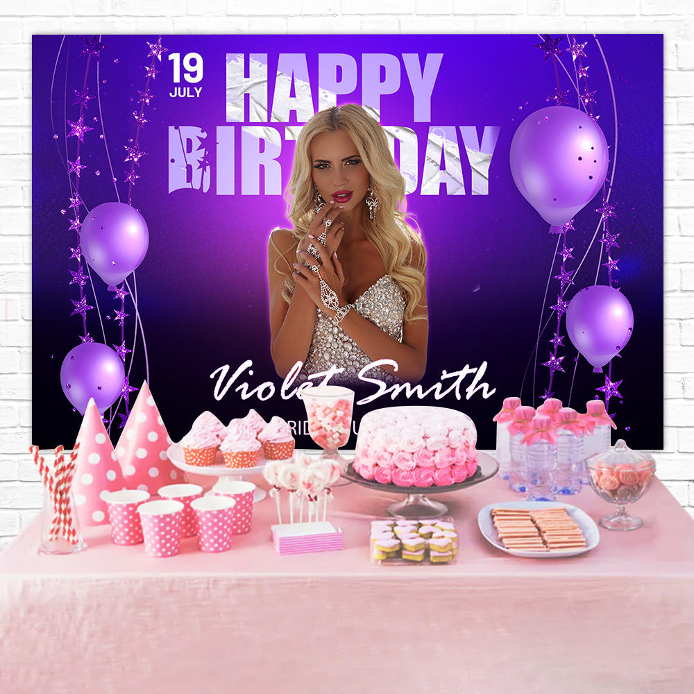 Personalisierte Backdrop für Geburtstag Funkelnde Ballons Lila Backdrop RR1-84