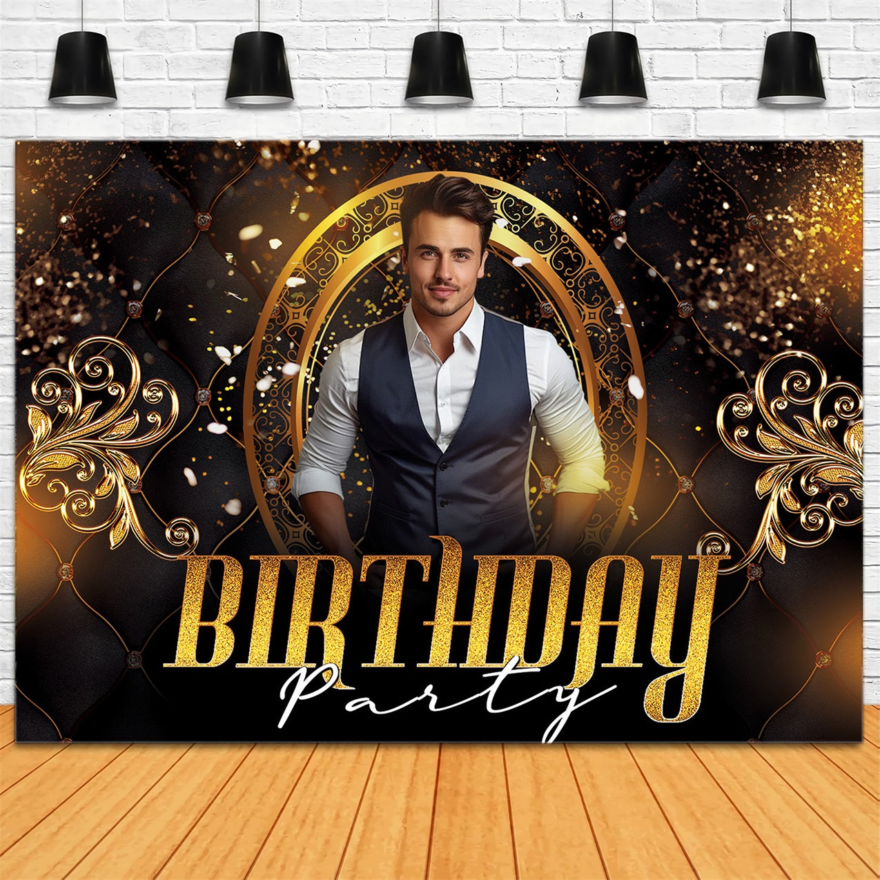 Customized Geburtstag Backdrop Glitter Männer Golden Backdrop RR1-95