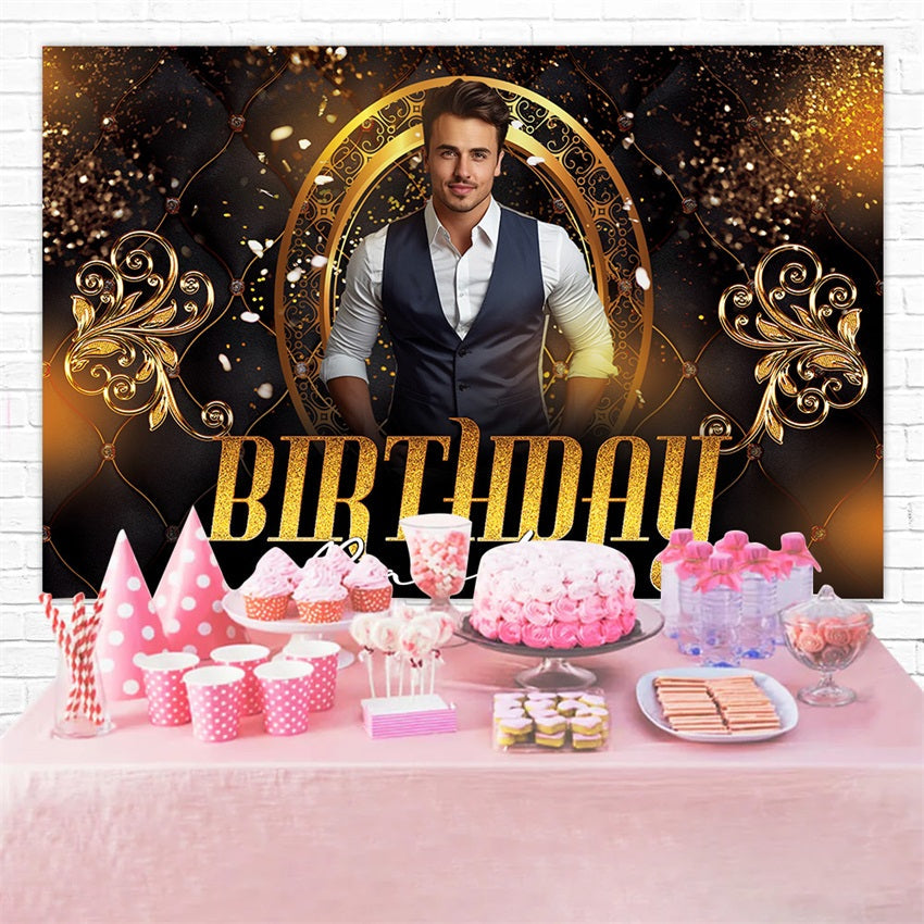 Customized Geburtstag Backdrop Glitter Männer Golden Backdrop RR1-95