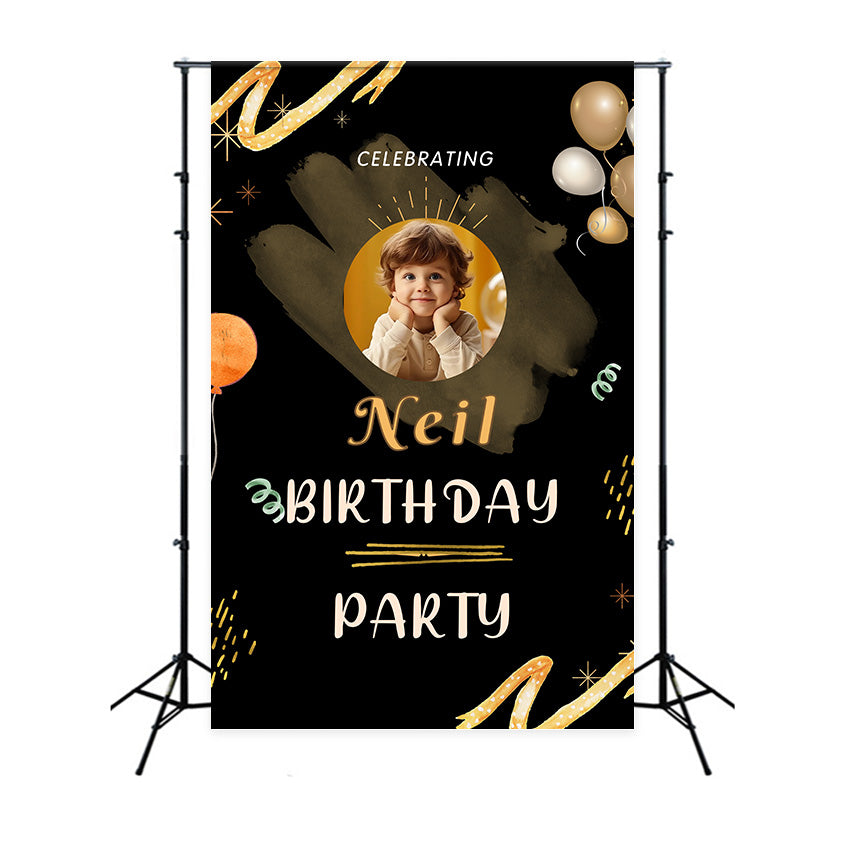 Geburtstag Backdrop Personalisierte Adorable Gold Schwarz Kinder Backdrop RR12-103