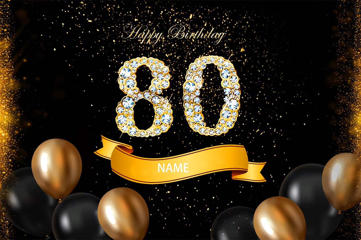 80. Geburtstag Fotohintergrund Luxus Gold Sparkle Ballons Custom Geburtstagshintergrund RR12-2