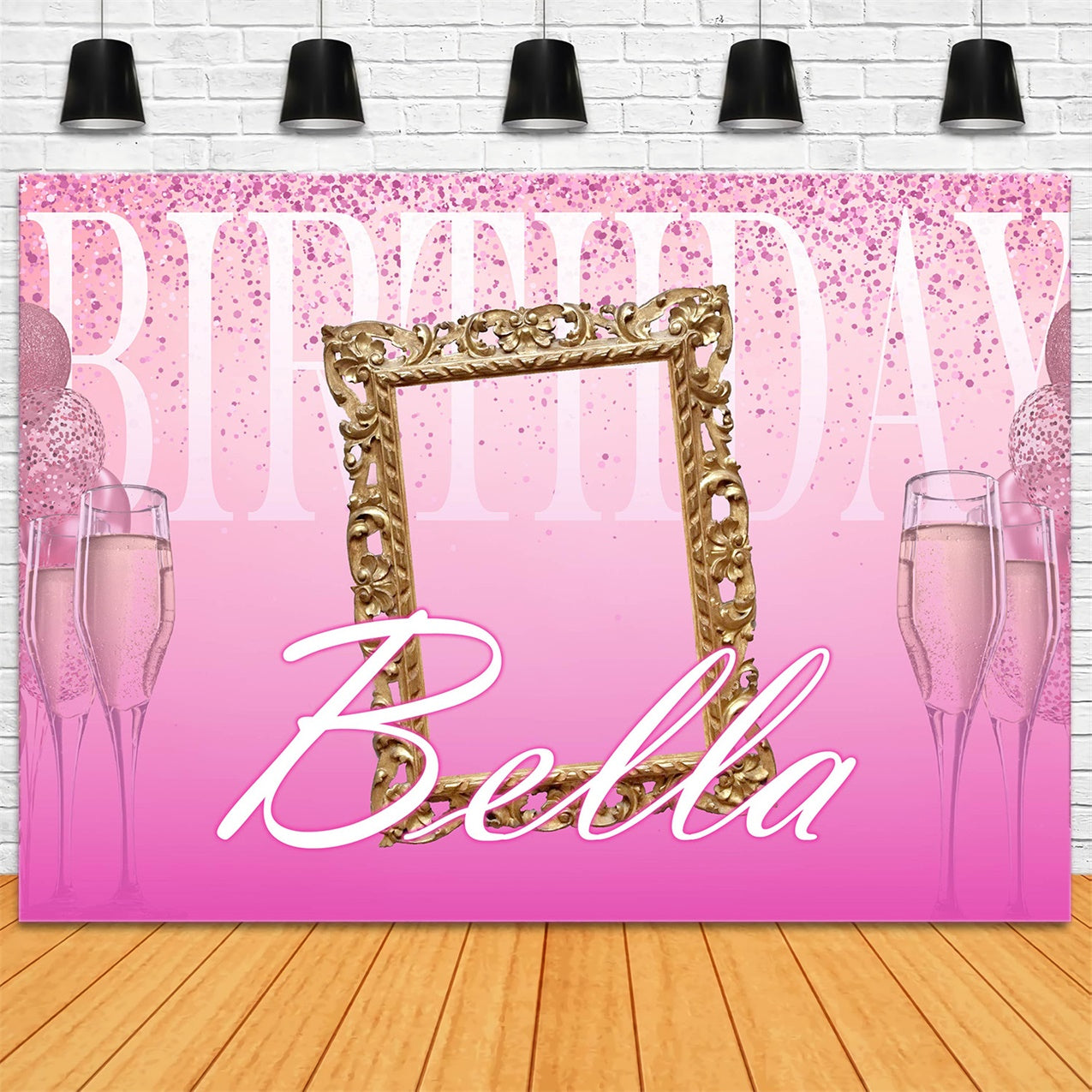 Custom Hintergrund für Geburtstag Gold Frame Pink Sparkle Hintergrund RR12-24