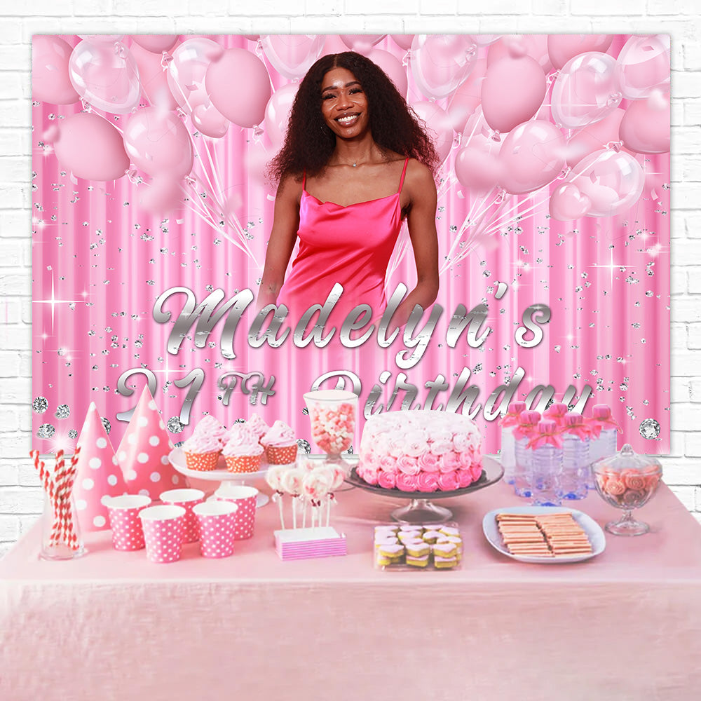 Individueller Happy Birthday Hintergrund Rosa Luftballons funkelnder 21. Hintergrund RR12-26