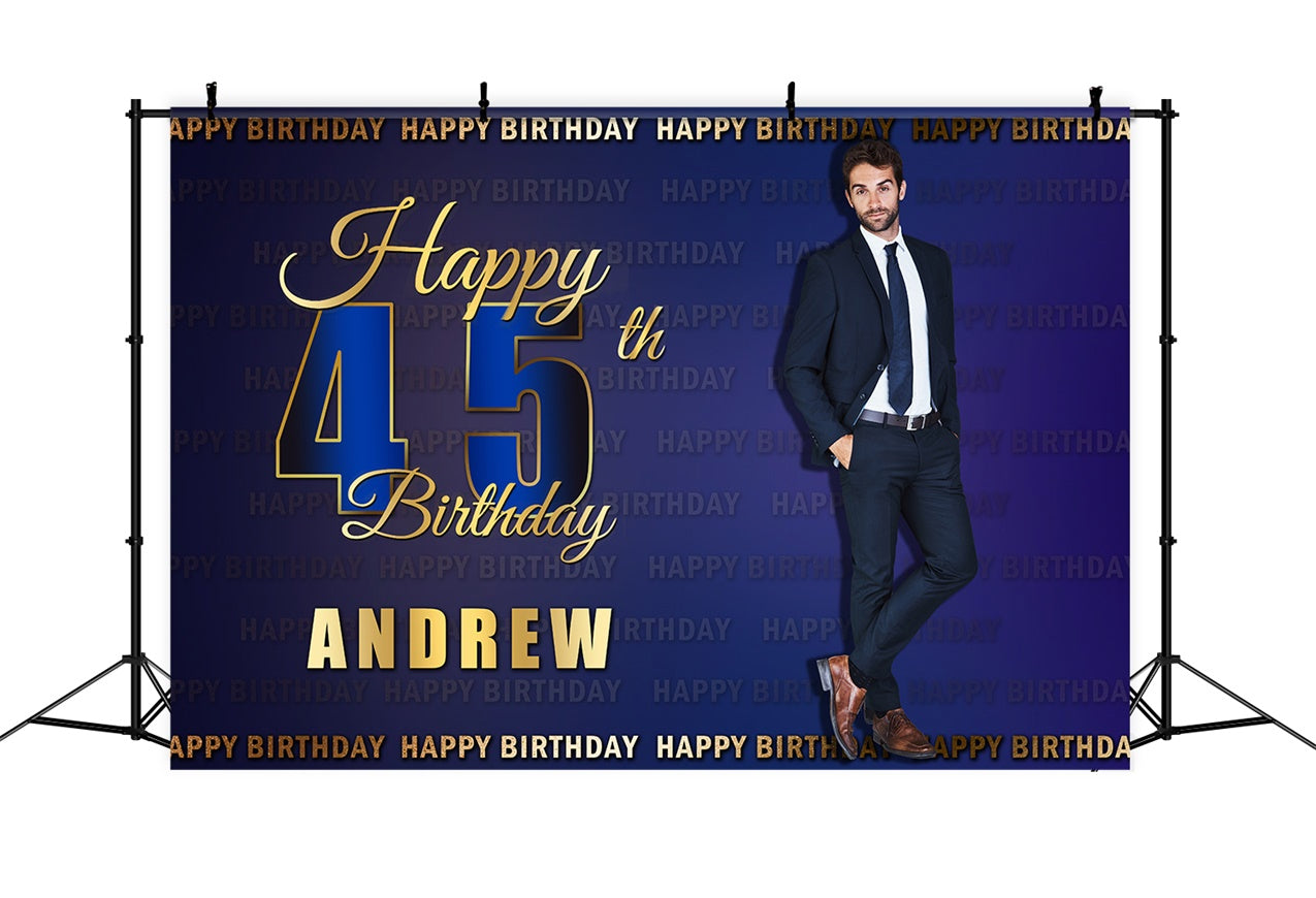 Custom Birthday Party Hintergrund Blau Gold Happy 45th Hintergrund RR12-28