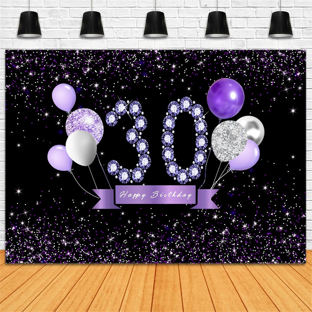 30. Geburtstag Backdrop Kristall Ballon Lila Custom Backdrop RR12-32