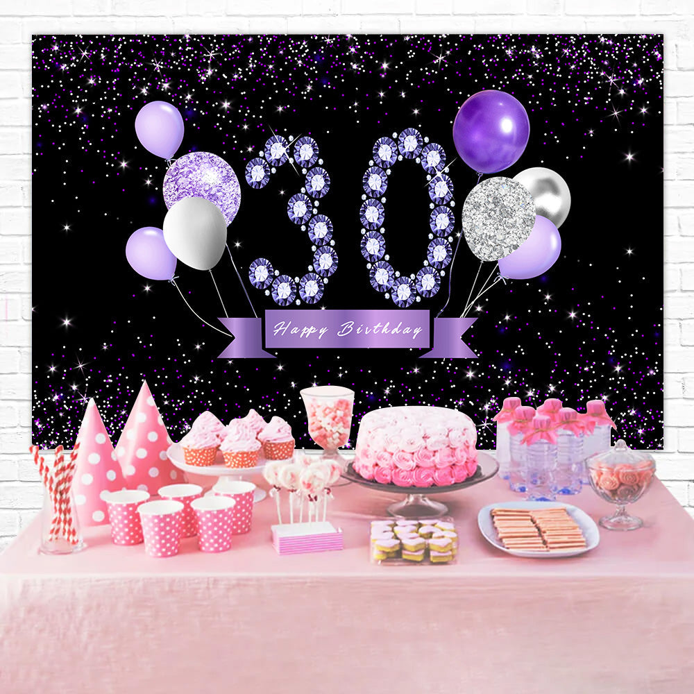 30. Geburtstag Backdrop Kristall Ballon Lila Custom Backdrop RR12-32