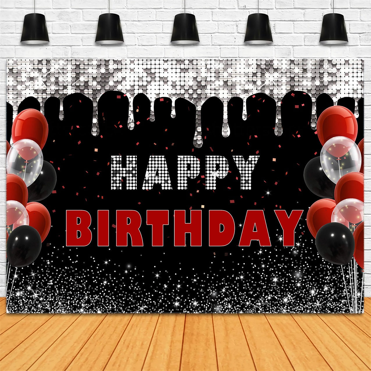 Personalisierte Geburtstag Backdrop Elegant Rot Schwarz Ballon Backdrop RR12-35