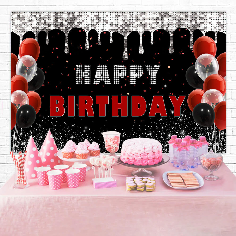 Personalisierte Geburtstag Backdrop Elegant Rot Schwarz Ballon Backdrop RR12-35