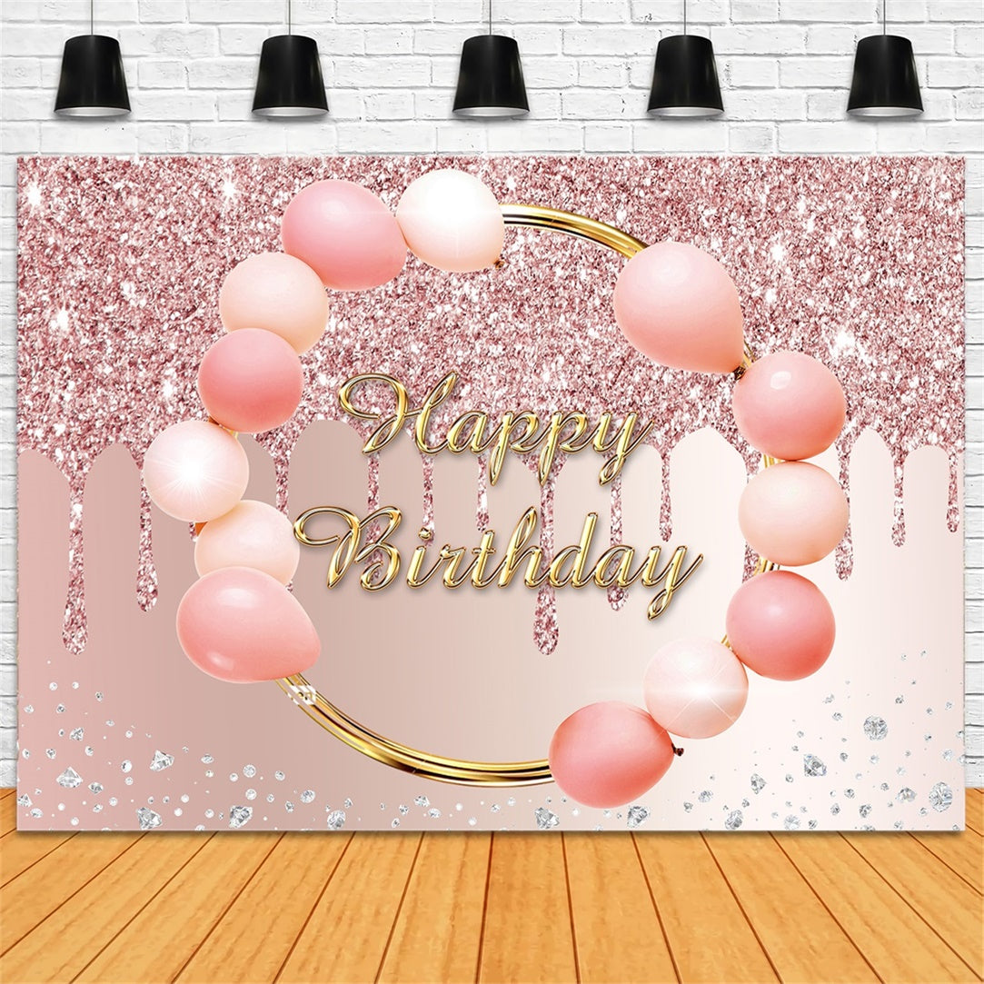 Personalisierte Geburtstag Background Rosa Ballons Luxe Glitter Geburtstagshintergrund RR12-4