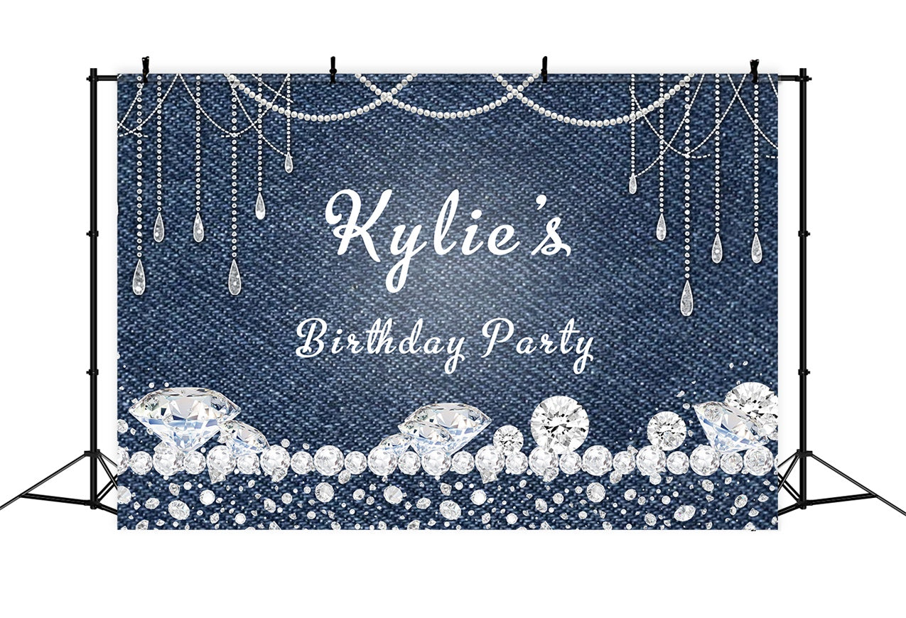 Individuelles Happy Birthday Backdrop Glitzernde Denim Style Backdrop RR12-40