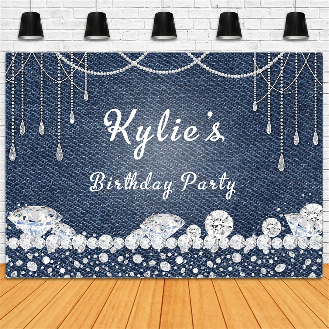 Individuelles Happy Birthday Backdrop Glitzernde Denim Style Backdrop RR12-40