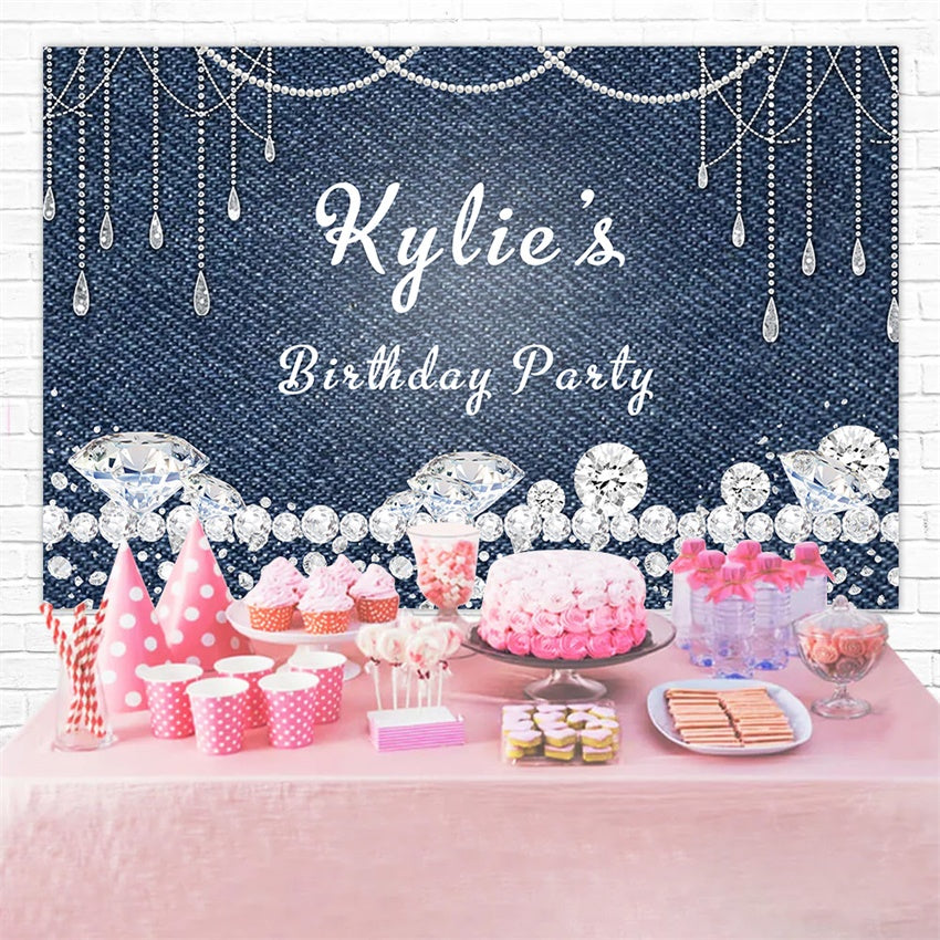 Individuelles Happy Birthday Backdrop Glitzernde Denim Style Backdrop RR12-40