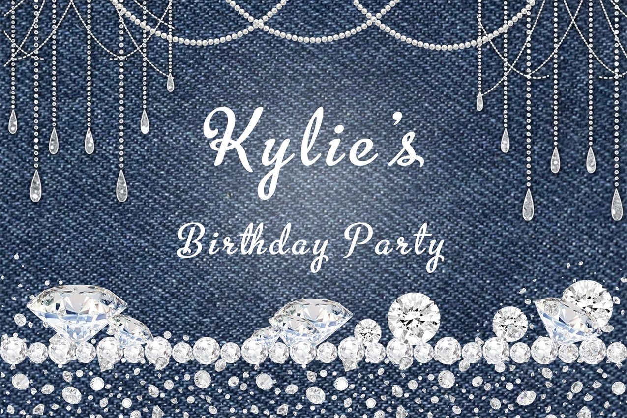 Individuelles Happy Birthday Backdrop Glitzernde Denim Style Backdrop RR12-40