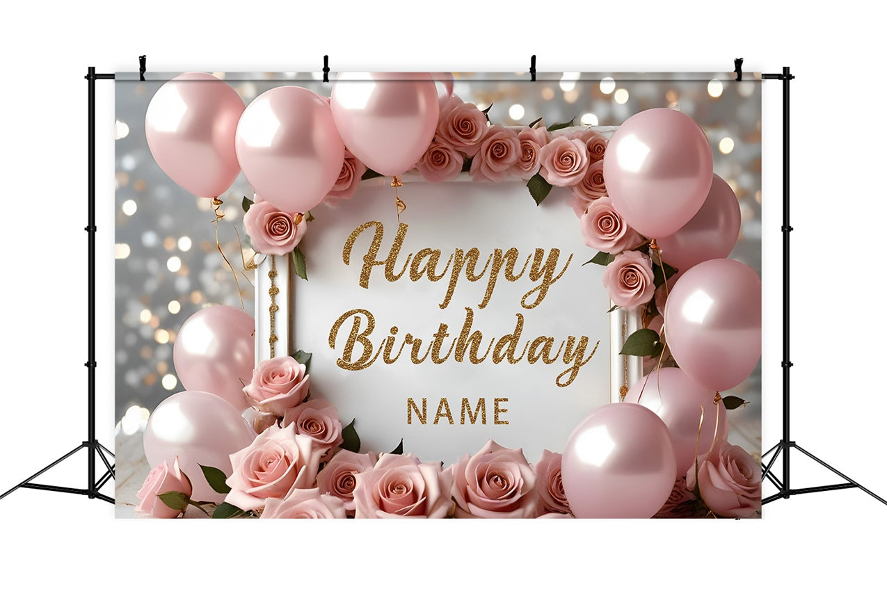 Personalisierte Geburtstag Backdrop Elegant Rosa Rosen Ballons Backdrop RR12-49