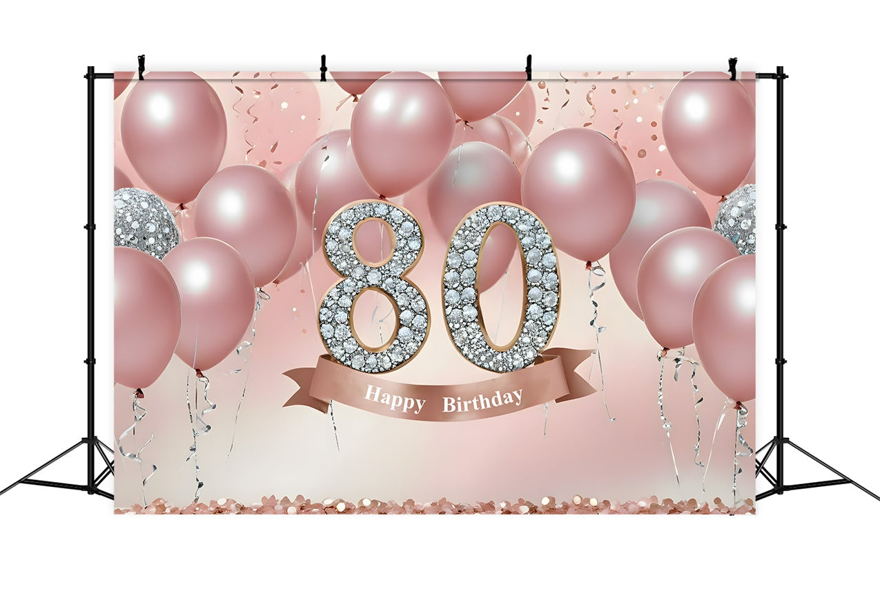 80. Geburtstag Fotohintergrund Luxus Rosa Luftballons Crystal Geburtstagshintergrund RR12-5