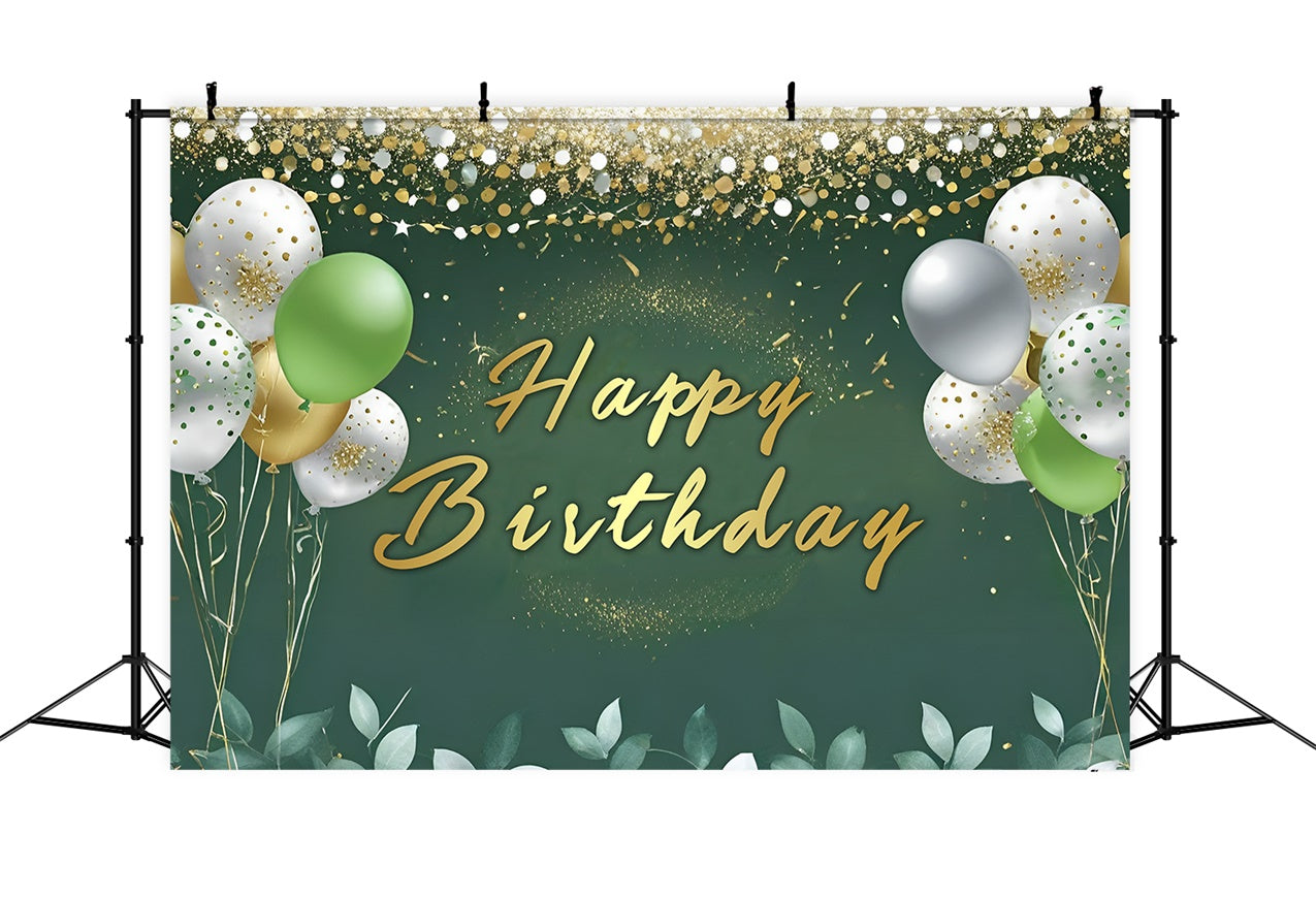 Custom Birthday Backdrops Elegante Ballons Golden Green Backdrop RR12-50