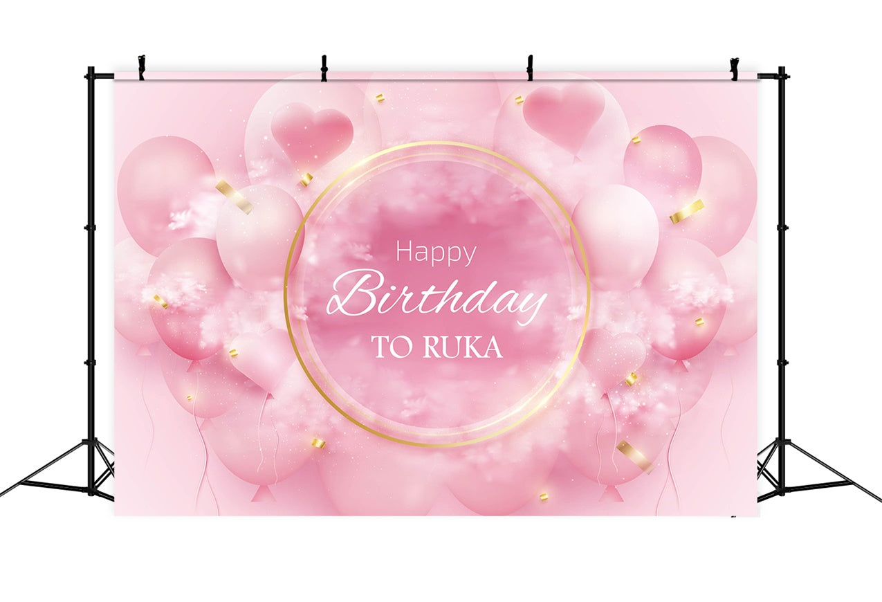 Personalisierte Geburtstag Backdrop Rosa Luftballons Herz Gold Backdrop RR12-54