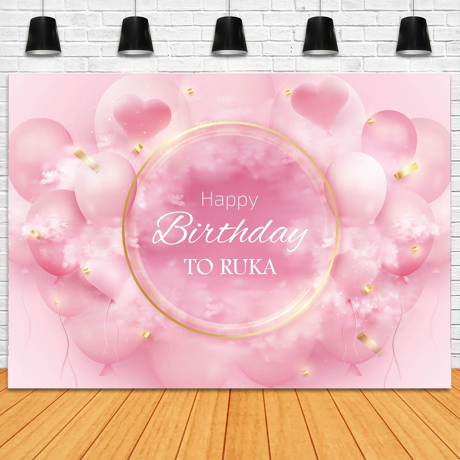 Personalisierte Geburtstag Backdrop Rosa Luftballons Herz Gold Backdrop RR12-54