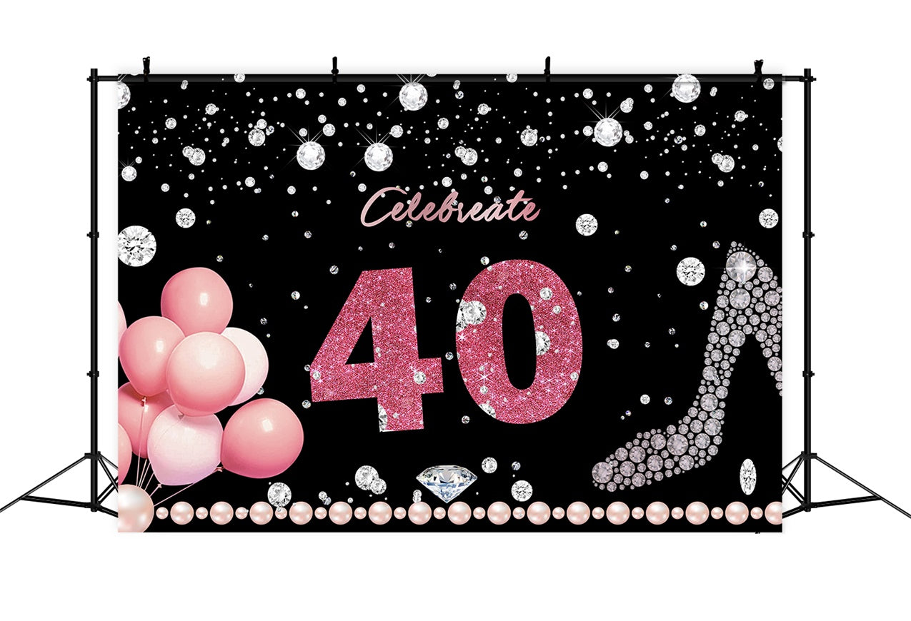 Personalisierte Geburtstag Backdrop 40. Diamant Perlen Ballon Backdrop RR12-57