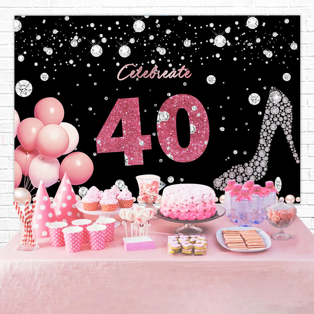 Personalisierte Geburtstag Backdrop 40. Diamant Perlen Ballon Backdrop RR12-57